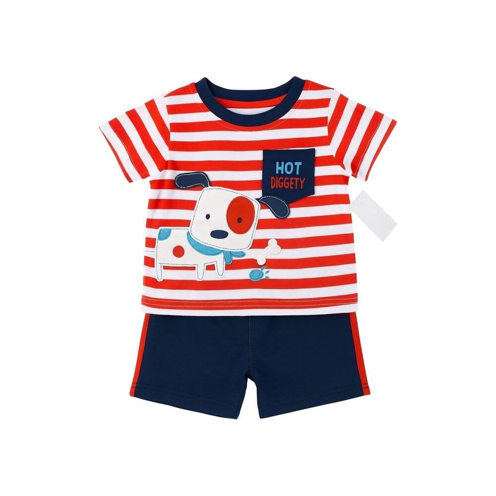 Quacker Jack 2 Pc Boys Baby Toddler Shorts Outfit Set Hot Diggety Dog 12 Months